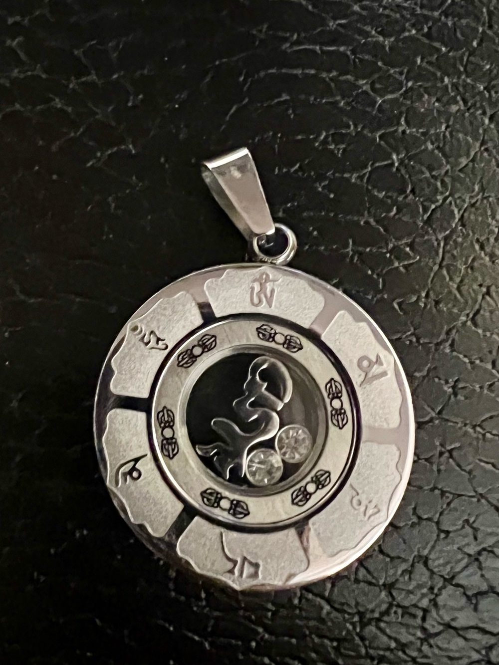 Sterling steel Silver Pendant  "Om Mani Padme Hum”